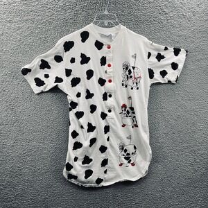 Womens Cow Print Henley Top OS Cartoon Novelty Retro Kitsch Whimsical Kawaii